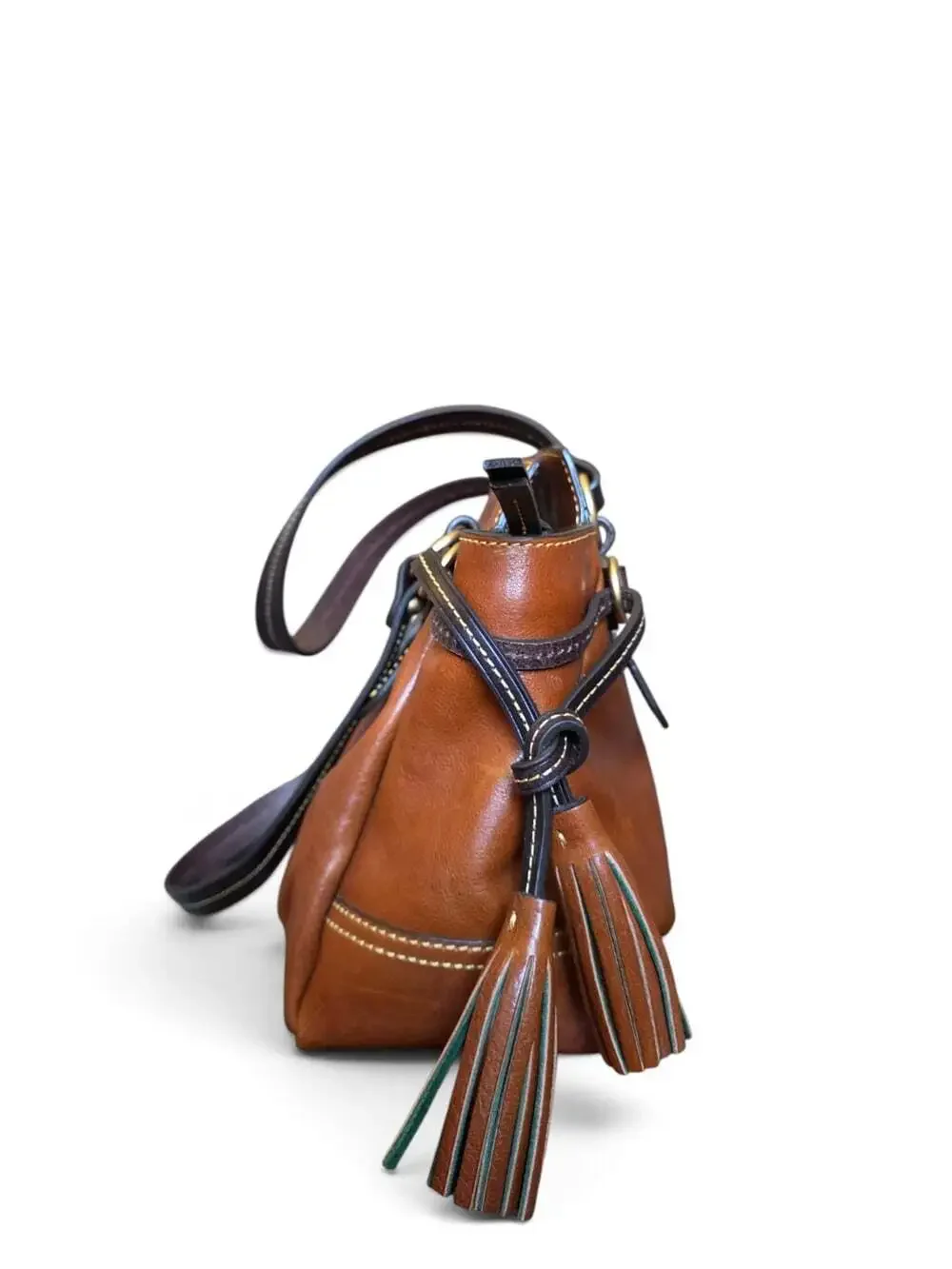 Dooney & Bourke Toledo Leather Winged Satchel Brown Tassel Shoulder Bag HTF